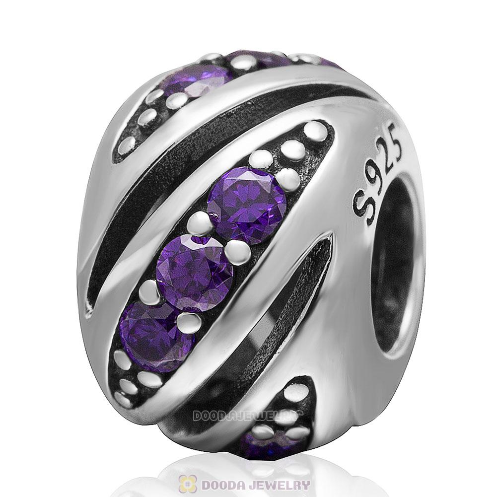 925 Sterling Silver Purple Cubic Zirconia Bead
