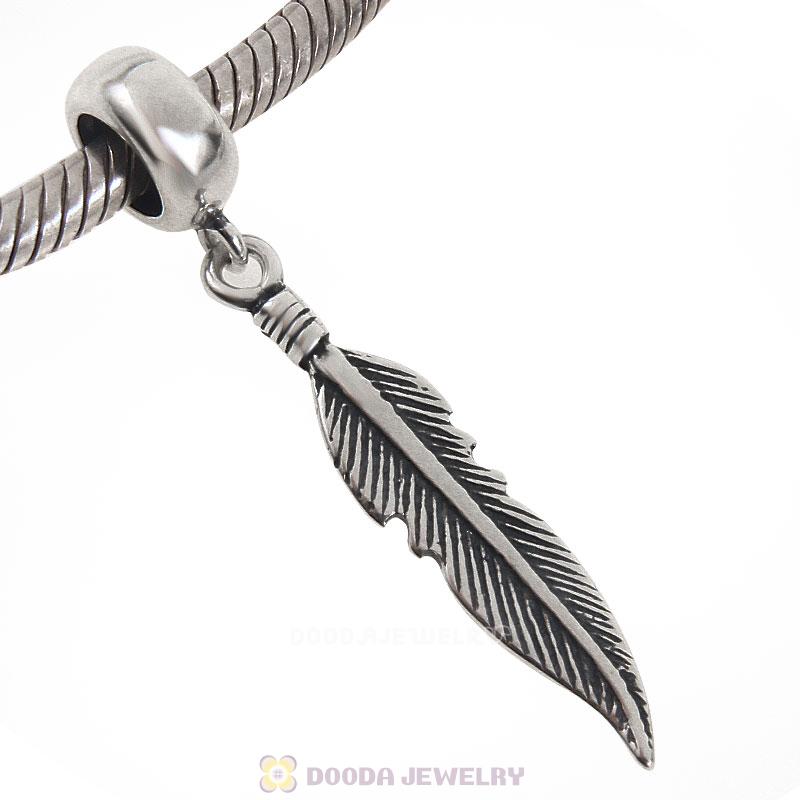 925 Sterling Silver Charm Feather Dangle Pendant