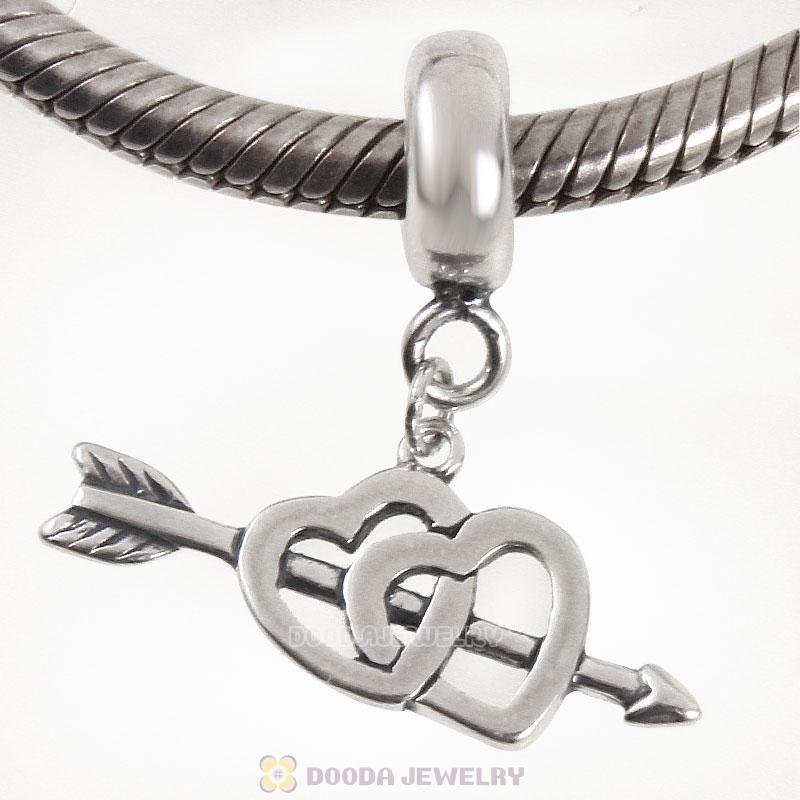 925 Sterling Silver Double Heart Arrow Dangle Pendant 