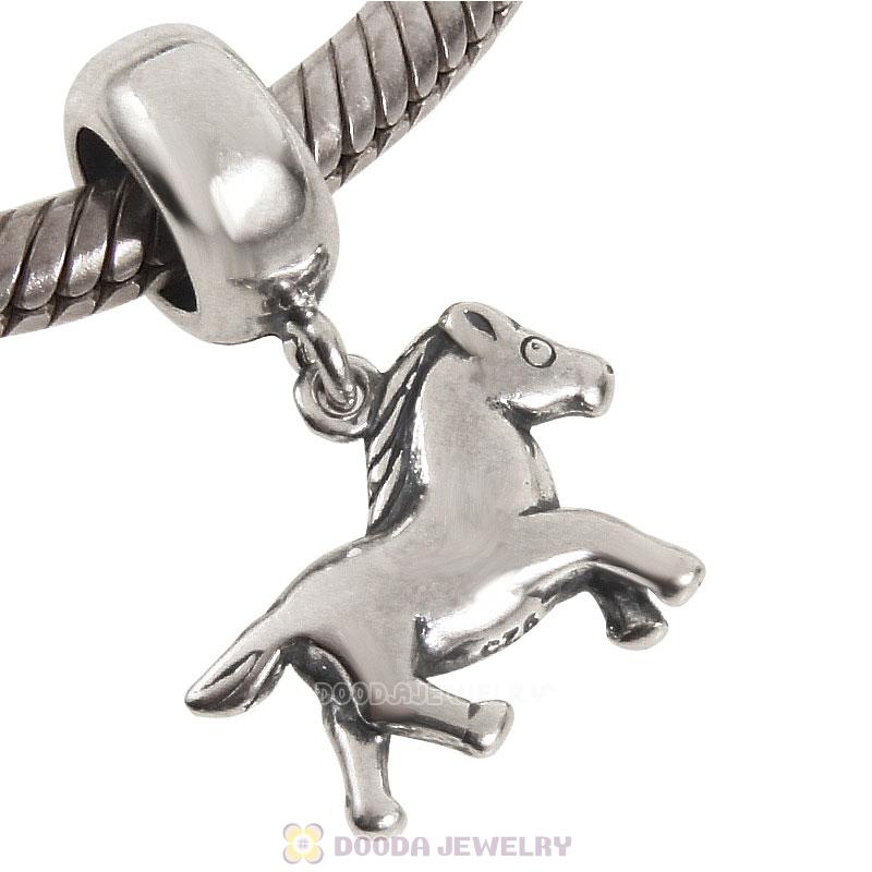 925 Sterling Silver Running Horse Dangle Charm Pendant