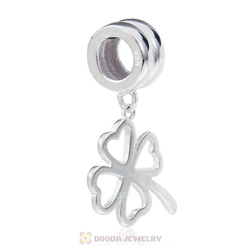925 Sterling Silver Lucky Four-leaf Clover Dangle Pendant