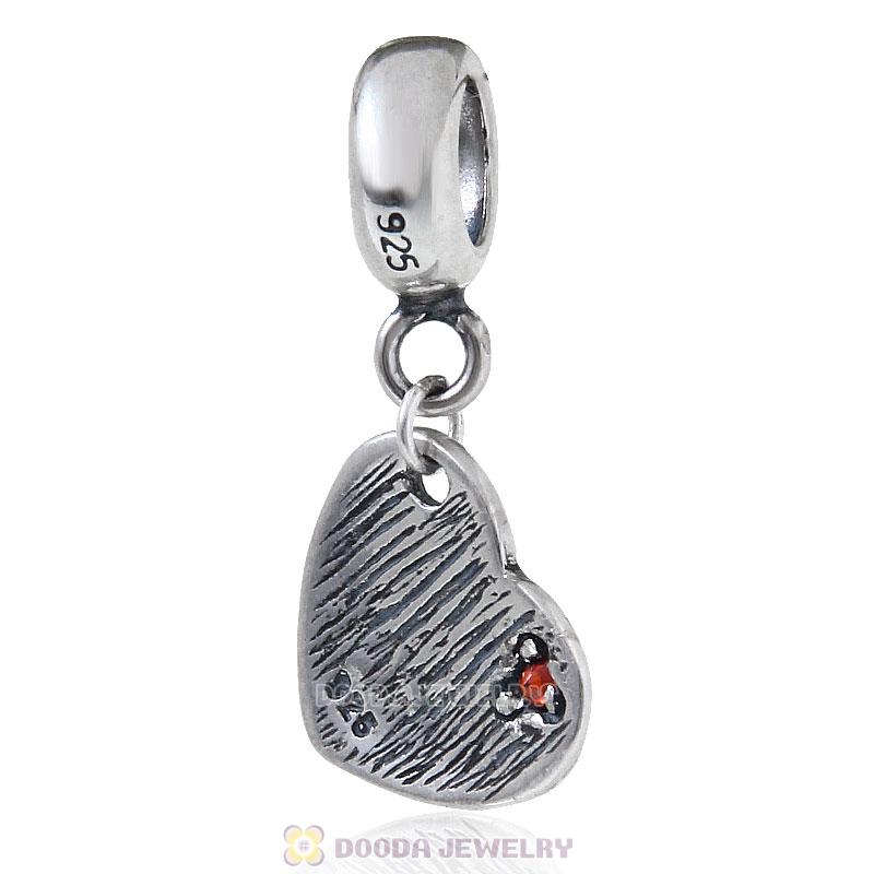 925 Sterling Silver Heart Love Red CZ Dangle Bead