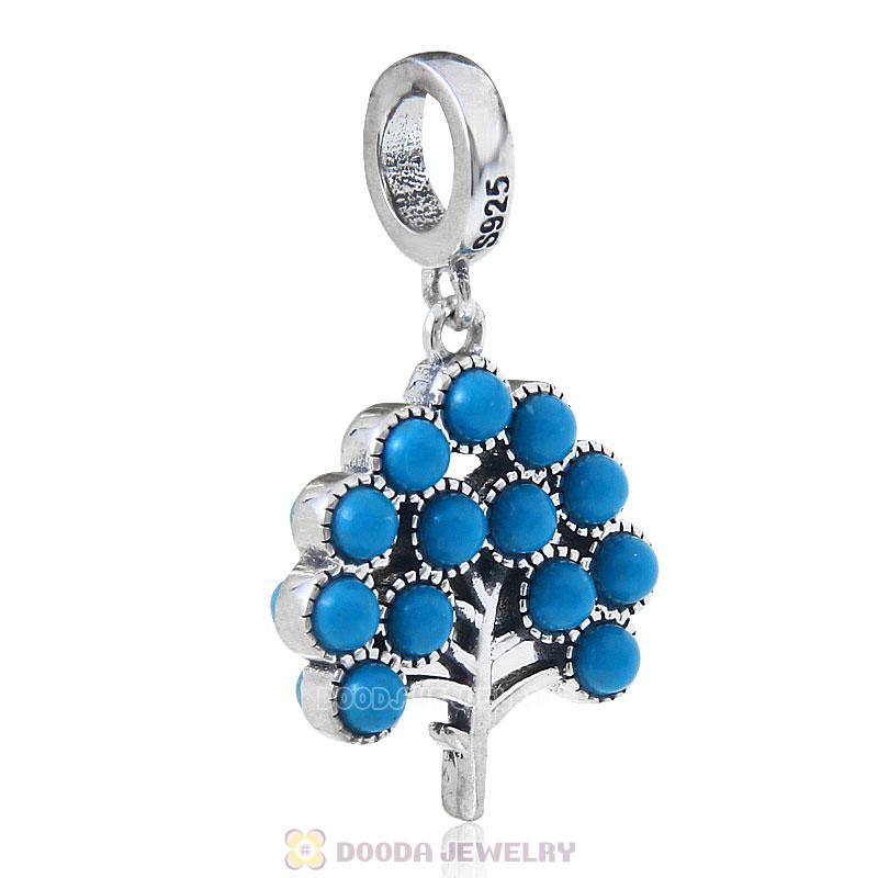 925 Sterling Silver Dangle Natural Turquoise Family Tree Charm 
