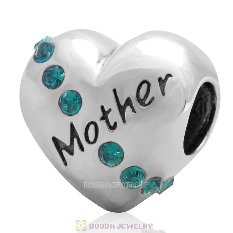925 Sterling Silver Emerald Crystal Mother Heart Love Bead