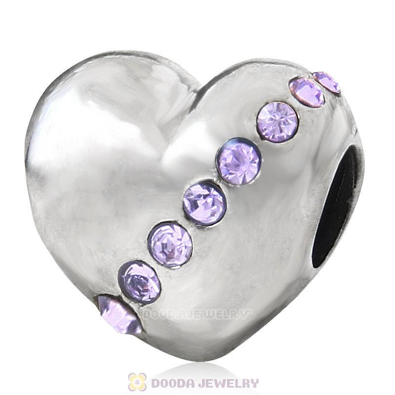 925 Sterling Silver Violet Crystal Sister Heart Love Bead