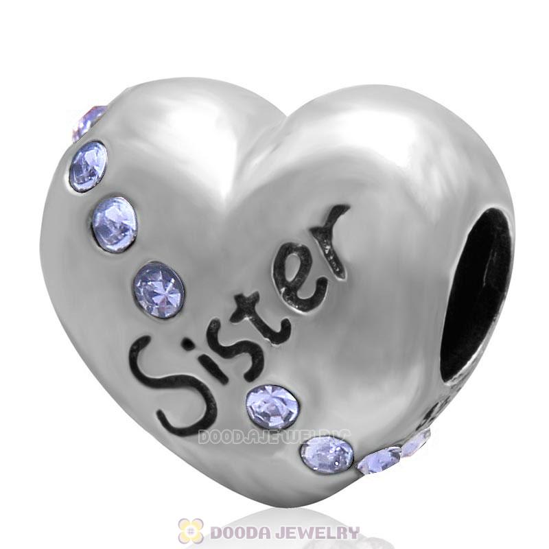 925 Sterling Silver Tanzanite Crystal Sister Heart Love Bead
