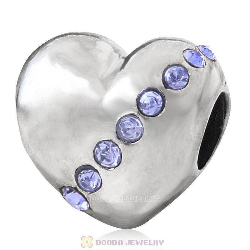 925 Sterling Silver Tanzanite Crystal Sister Heart Love Bead