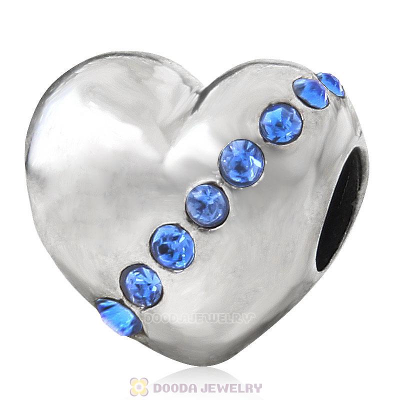 925 Sterling Silver Sapphire Crystal Sister Heart Love Bead