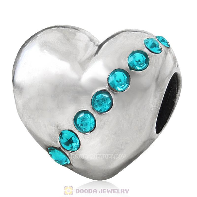925 Sterling Silver Blue Zircon Crystal Sister Heart Love Bead