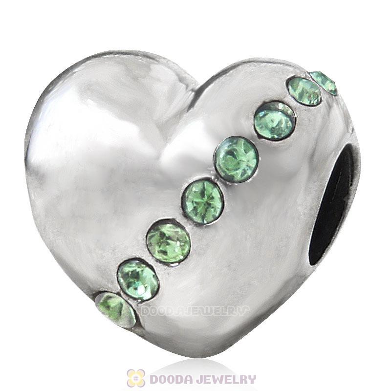 925 Sterling Silver Peridot Crystal Sister Heart Love Bead