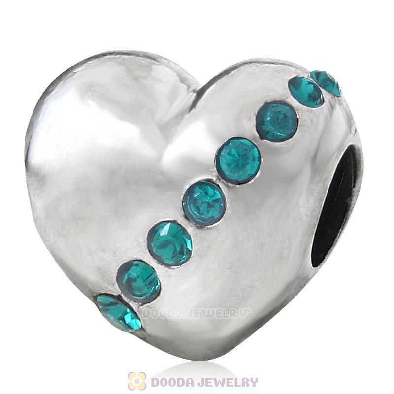 925 Sterling Silver Emerald Crystal Sister Heart Love Bead