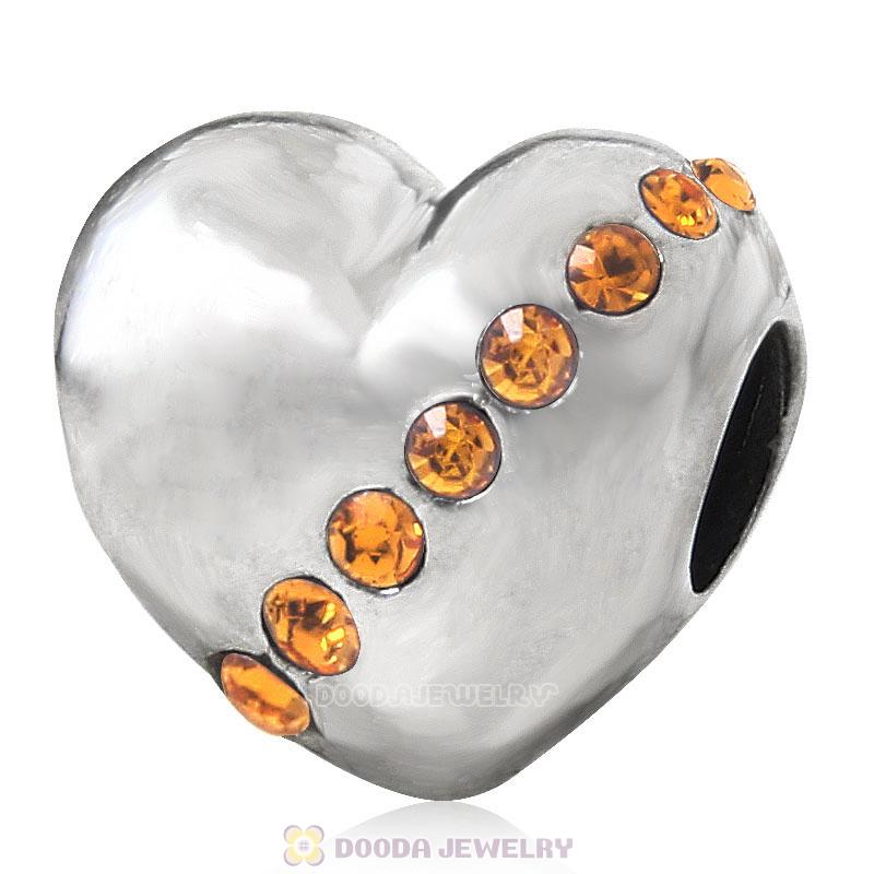 925 Sterling Silver Topaz Crystal Sister Heart Love Bead