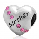 925 Sterling Silver Rose Crystal Mother Heart Love Bead