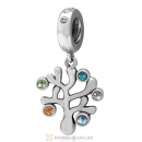 925 Sterling Silver Family Tree Dangle Charm with Colorful Austrian Crystal