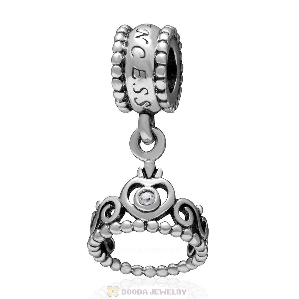 European Sterling Silver My Princess Dangle With Clear Austrian Crystal Royal Crown Charm