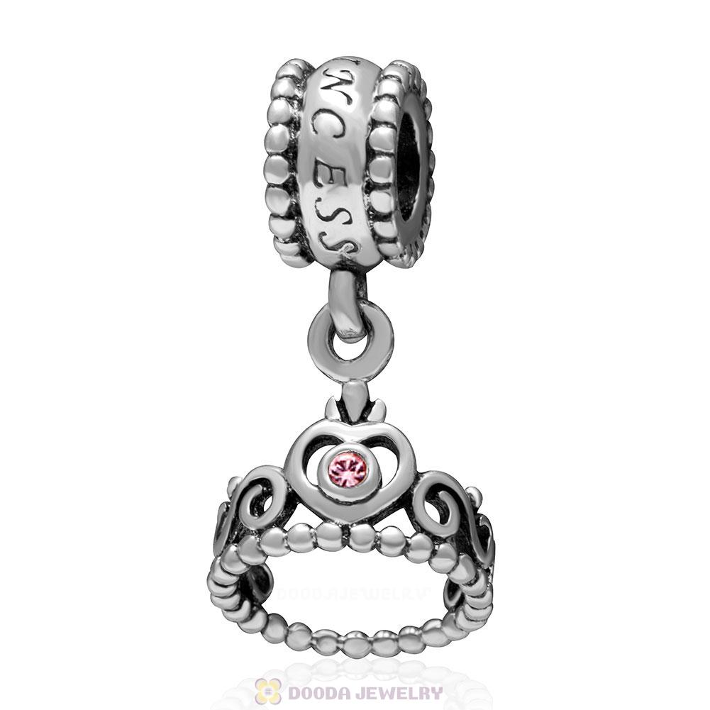 European Sterling Silver My Princess Dangle With Light Rose Austrian Crystal