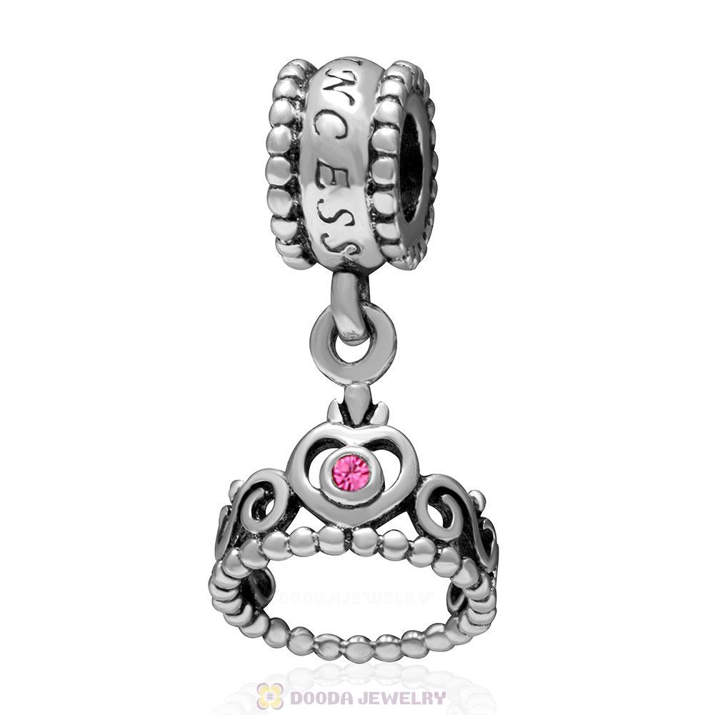 European Sterling Silver My Princess Dangle With Rose Austrian Crystal