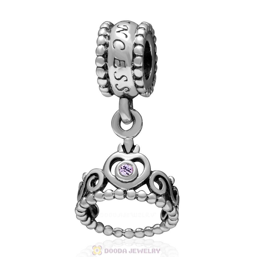 European Sterling Silver My Princess Dangle With Violet Austrian Crystal