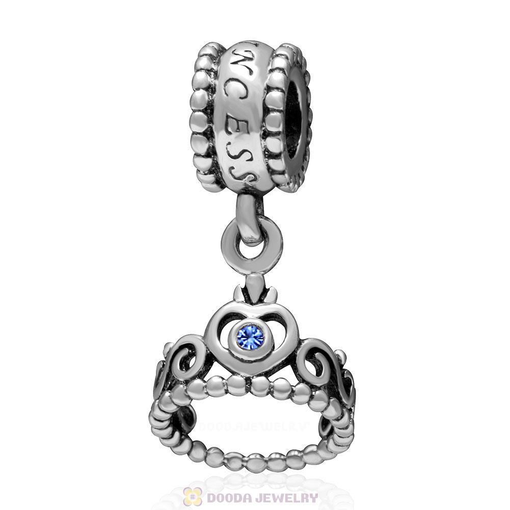 European Sterling Silver My Princess Dangle With Sapphire Austrian Crystal