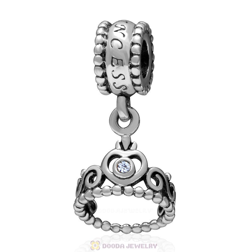 European Sterling Silver My Princess Dangle With Light Sapphire Austrian Crystal