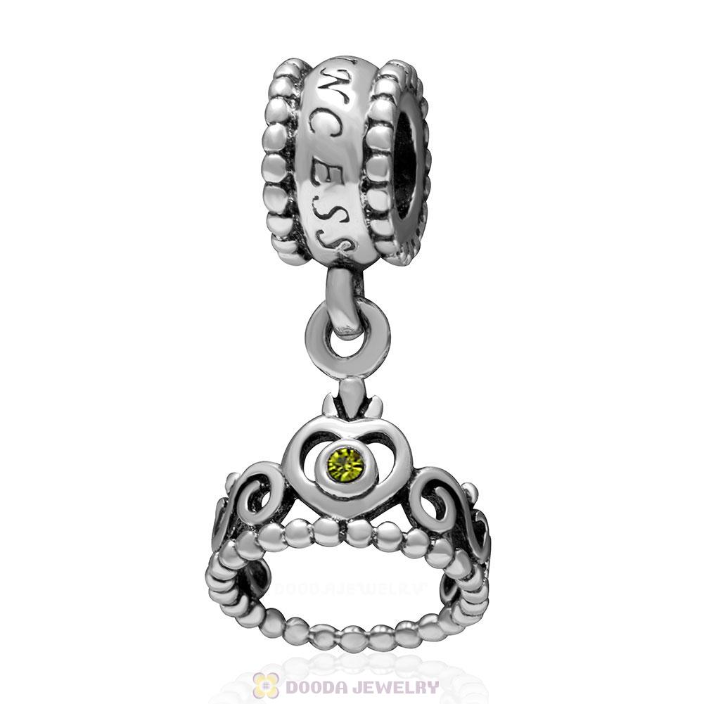 European Sterling Silver My Princess Dangle With Olivine Austrian Crystal