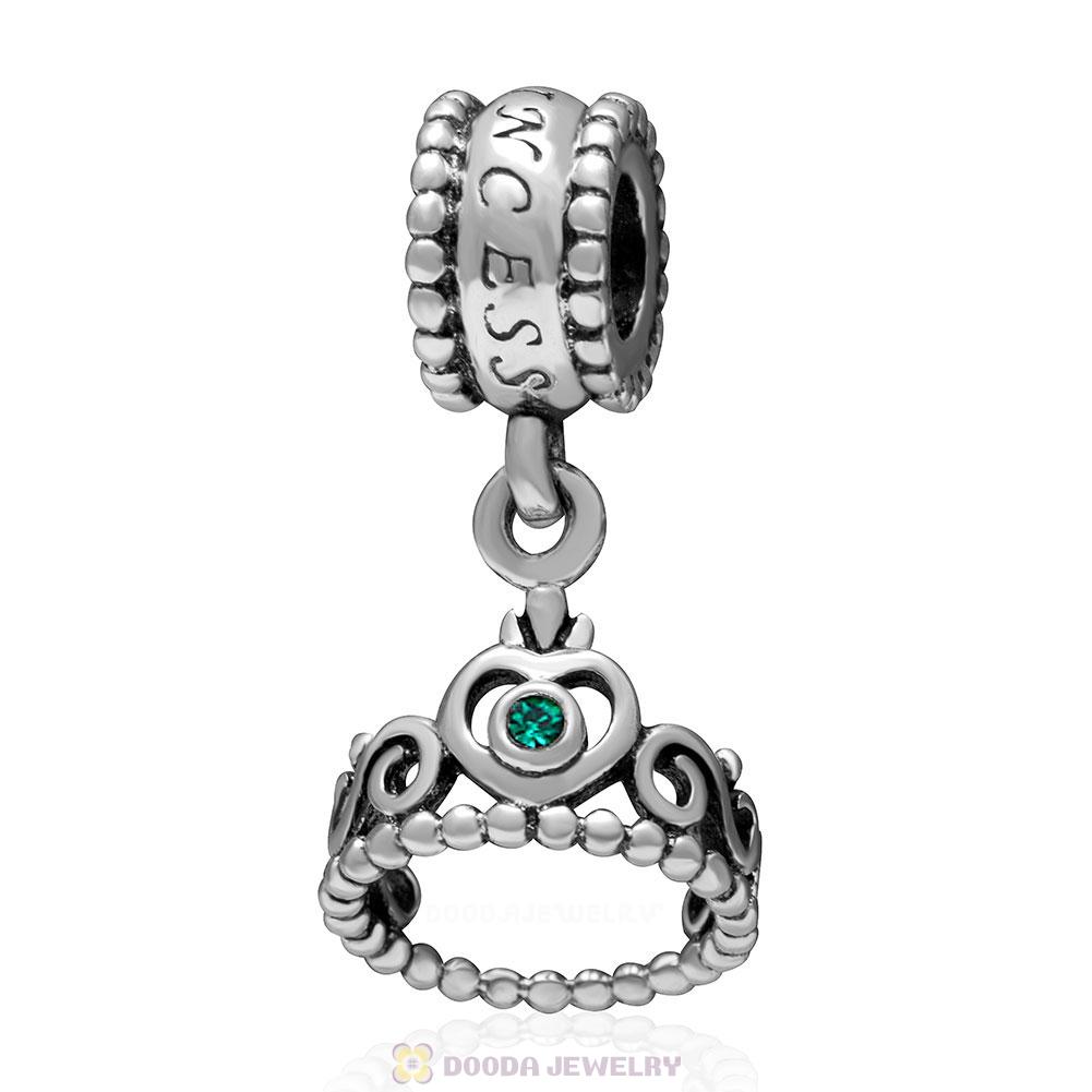 European Sterling Silver My Princess Dangle With Emerald Austrian Crystal