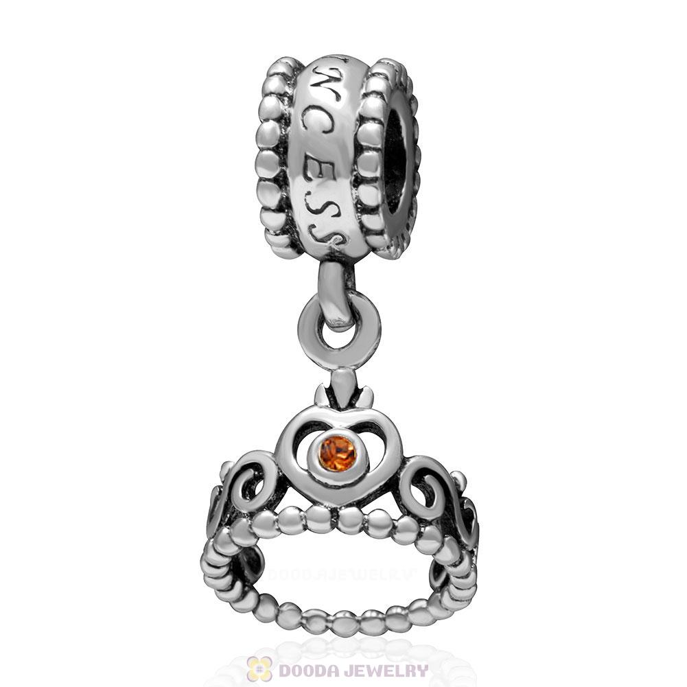European Sterling Silver My Princess Dangle With Smoked Topaz Austrian Crystal