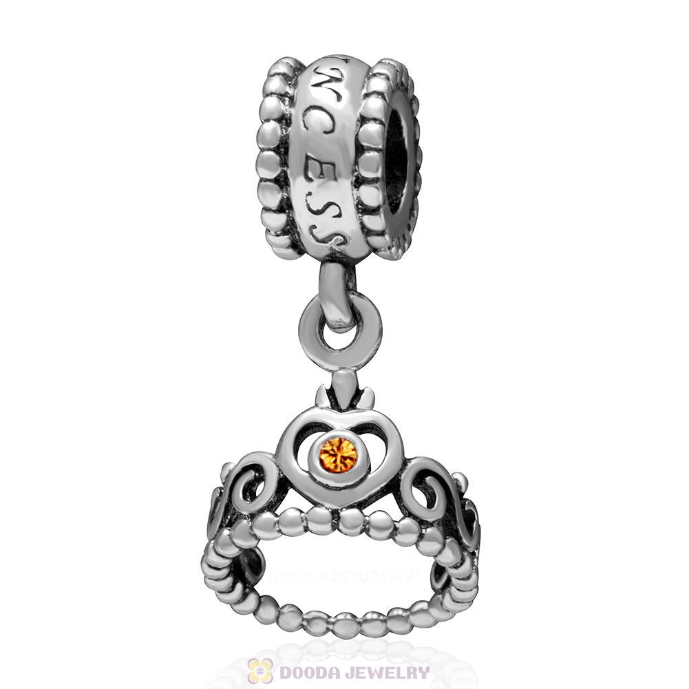 European Sterling Silver My Princess Dangle With Topaz Austrian Crystal
