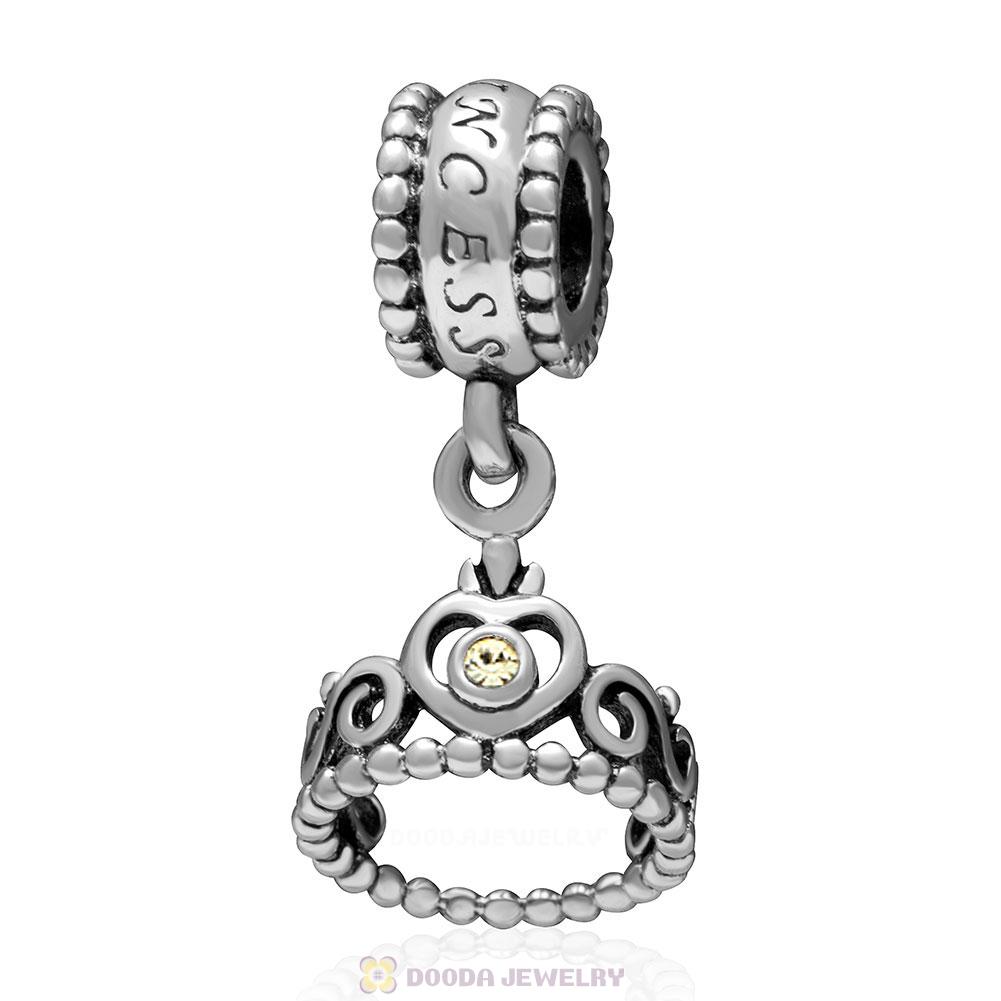 European Sterling Silver My Princess Dangle With Jonquil Austrian Crystal