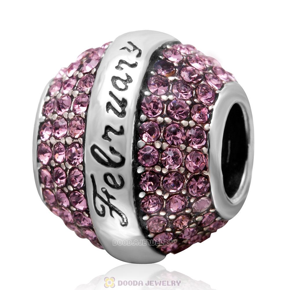 925 Sterling Silver February Birthstone Round Bead