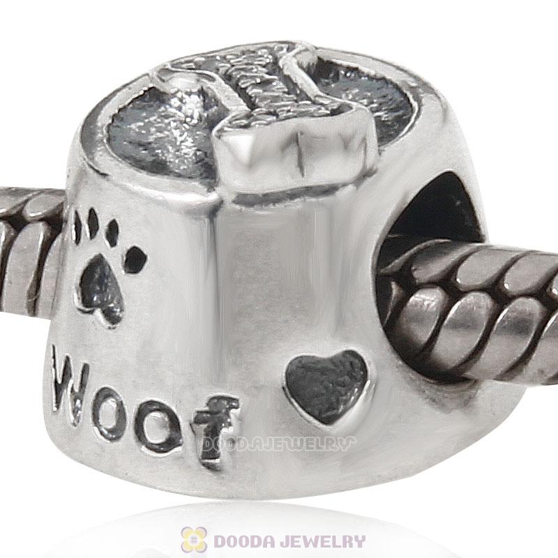 925 Sterling Silver Woof with Clear CZ Charm Bead