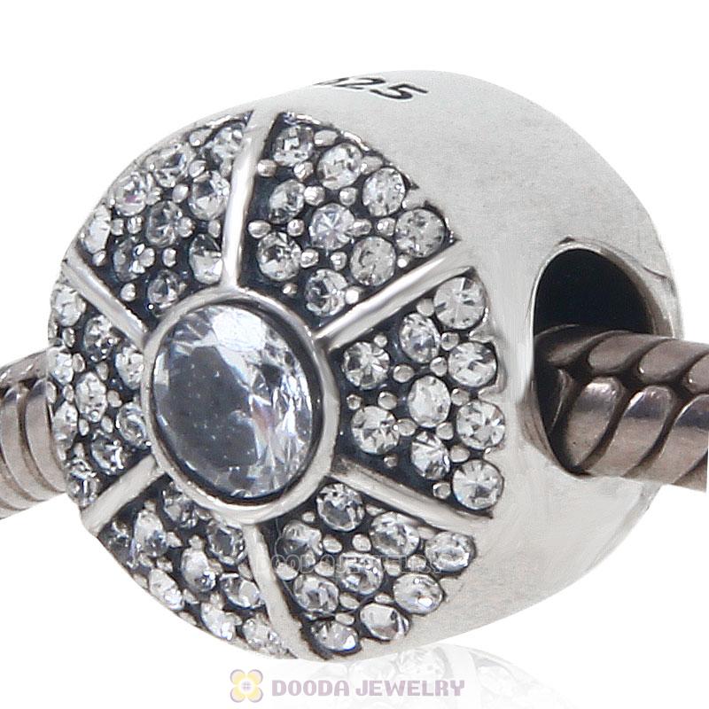 925 Sterling Silver European Clear CZ Crystal Charm Bead