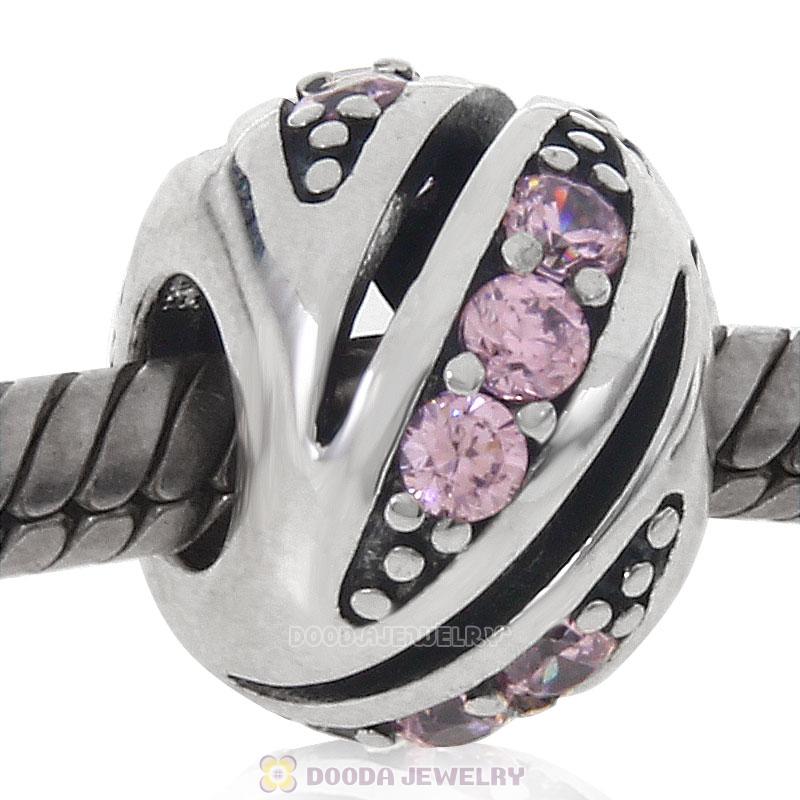 925 Sterling Silver Pink Cubic Zirconia Bead