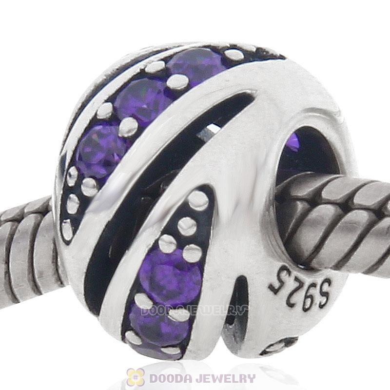 925 Sterling Silver Purple Cubic Zirconia Bead