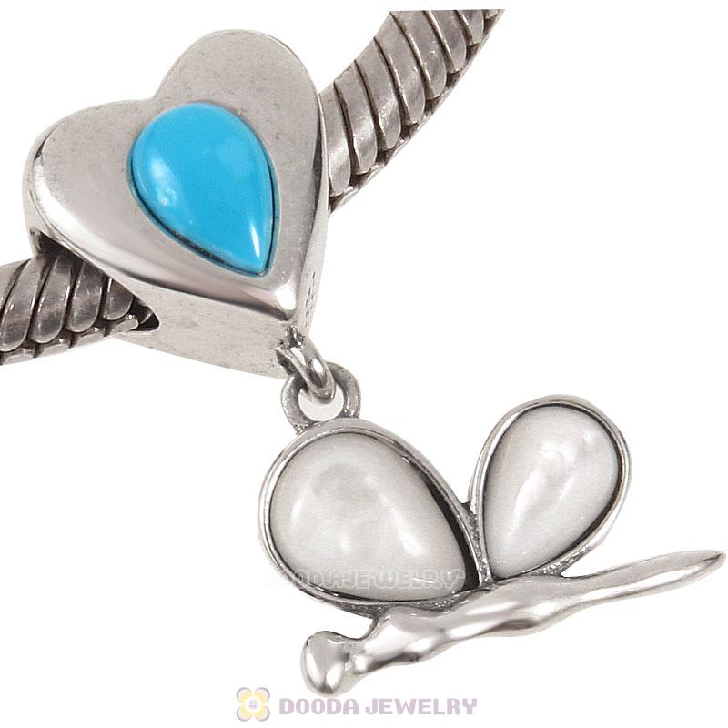  925 Sterling Silver Natural Blue Turquoise Fairy Love Dangle Charm