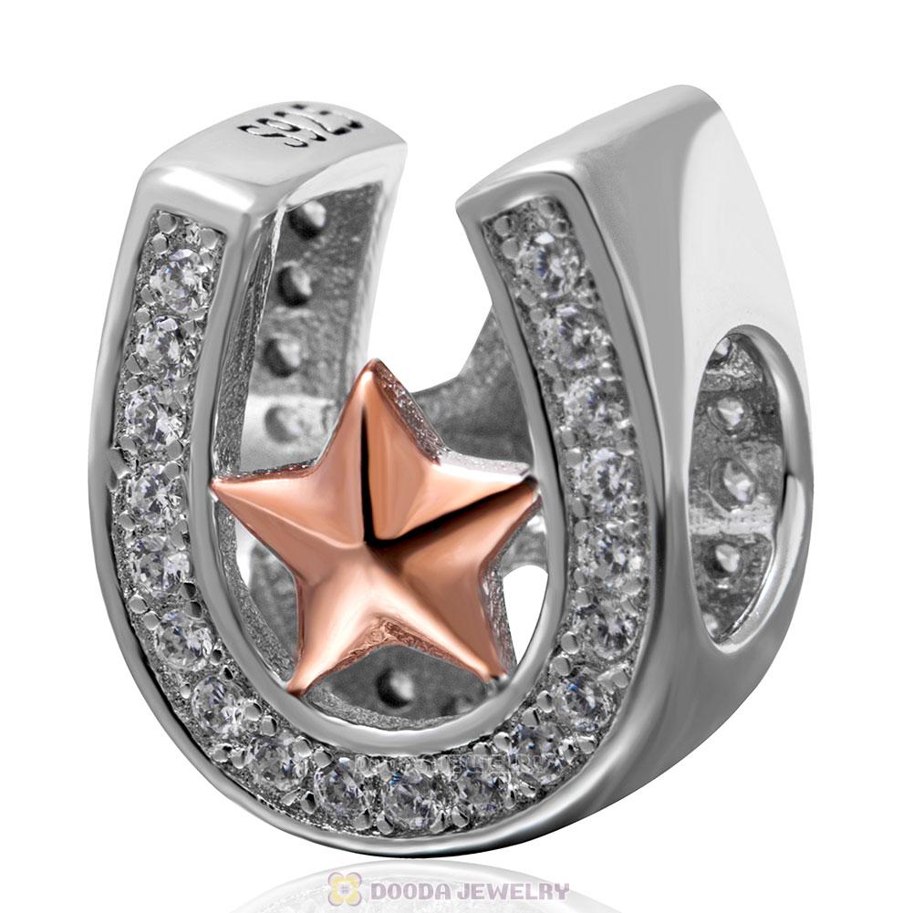 Rose Gold Lucky Star Horseshoe 925 Sterling Silver Charm