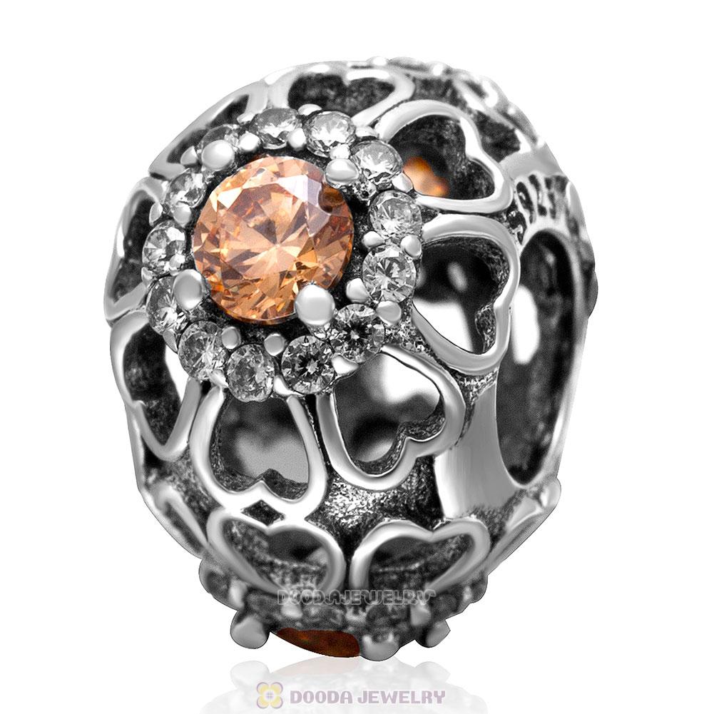 925 Sterling Silver Brilliance Charm Champagne Stone Bead