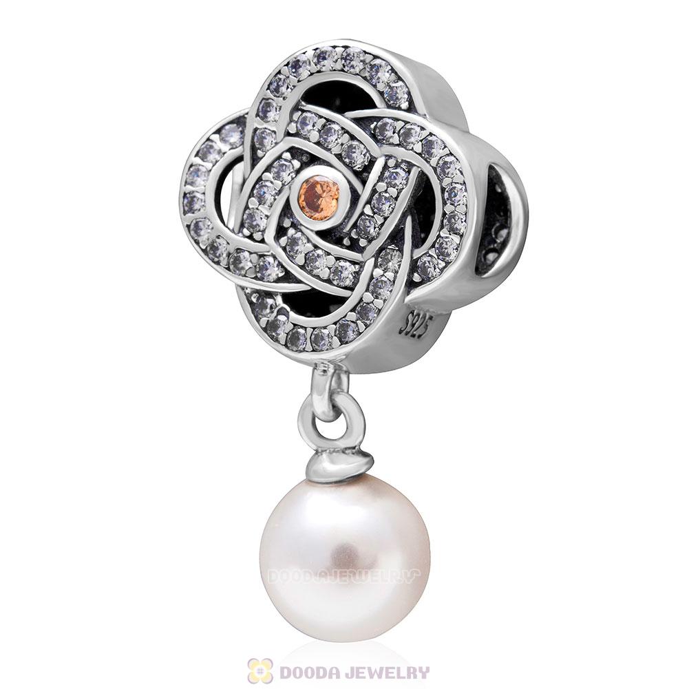 925 Sterling Silver Entwined Charm Dangle Pearl Bead