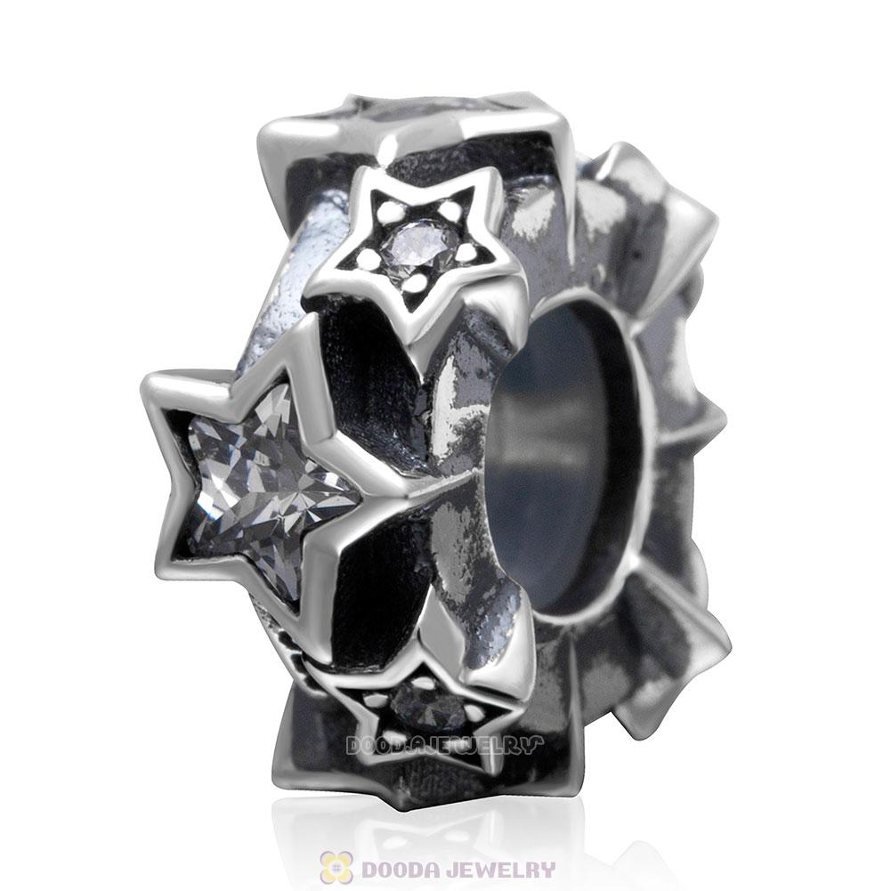 925 Sterling Silver Stars Stopper Charm Bead with Rubber