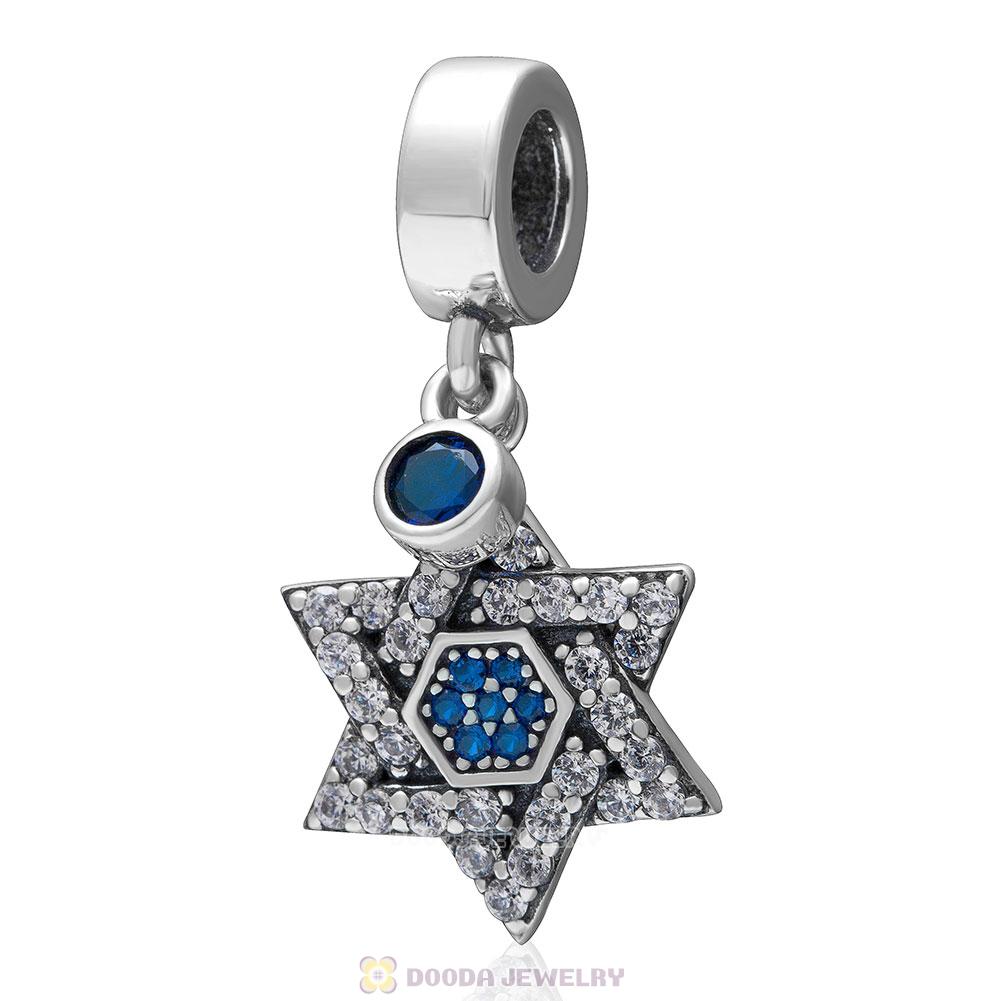 925 Sterling Silver Blue and Clear Dangle Star Charm