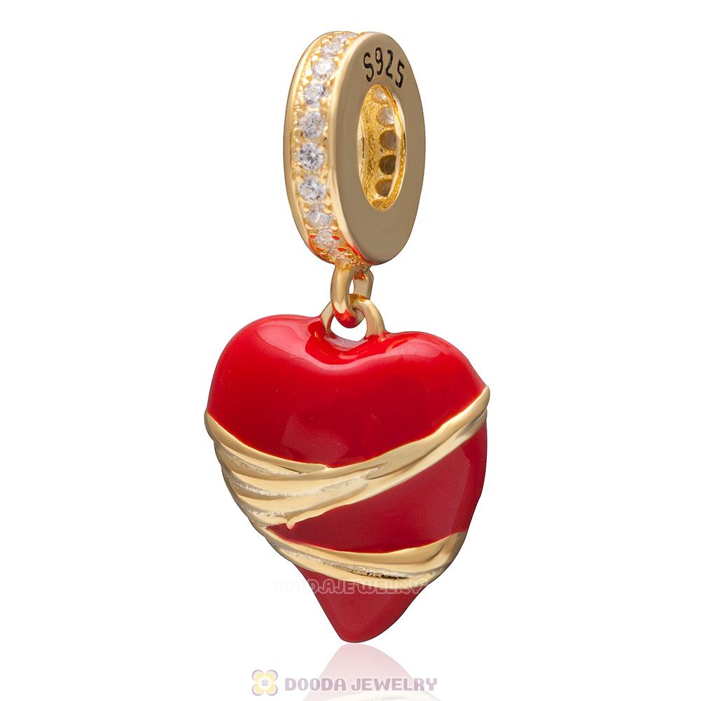 925 Sterling Silver Red Enamel Hot Love Charm Pendant with Gold Plated 