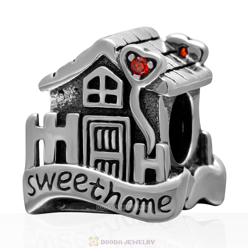 925 Sterling Silver Sweet Home Charm House Bead with Stone