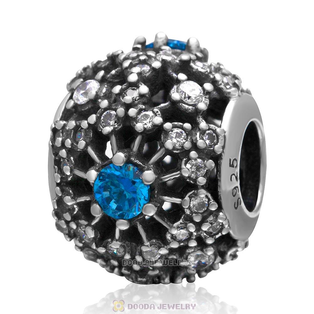 925 Sterling Silver Inner Radiance Charm with Blue and Clear Cz Bead 