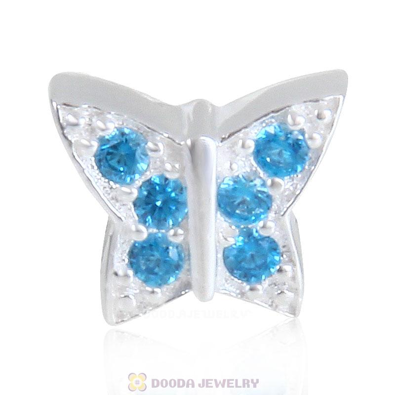 S925 Sterling Silver Butterfly Charm Jewelry Beads with Blue Stone