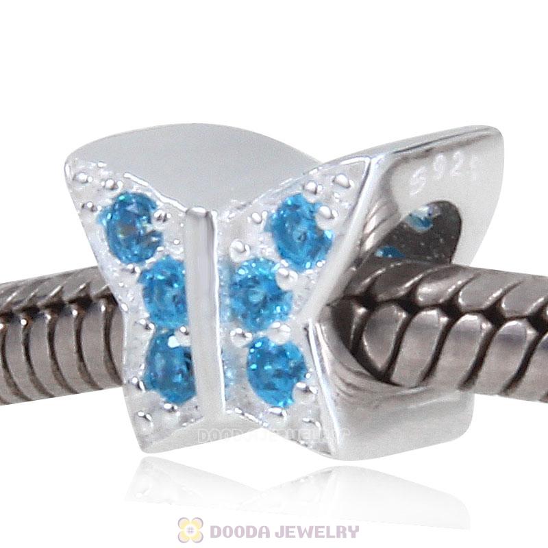S925 Sterling Silver Butterfly Charm Jewelry Beads with Blue Stone