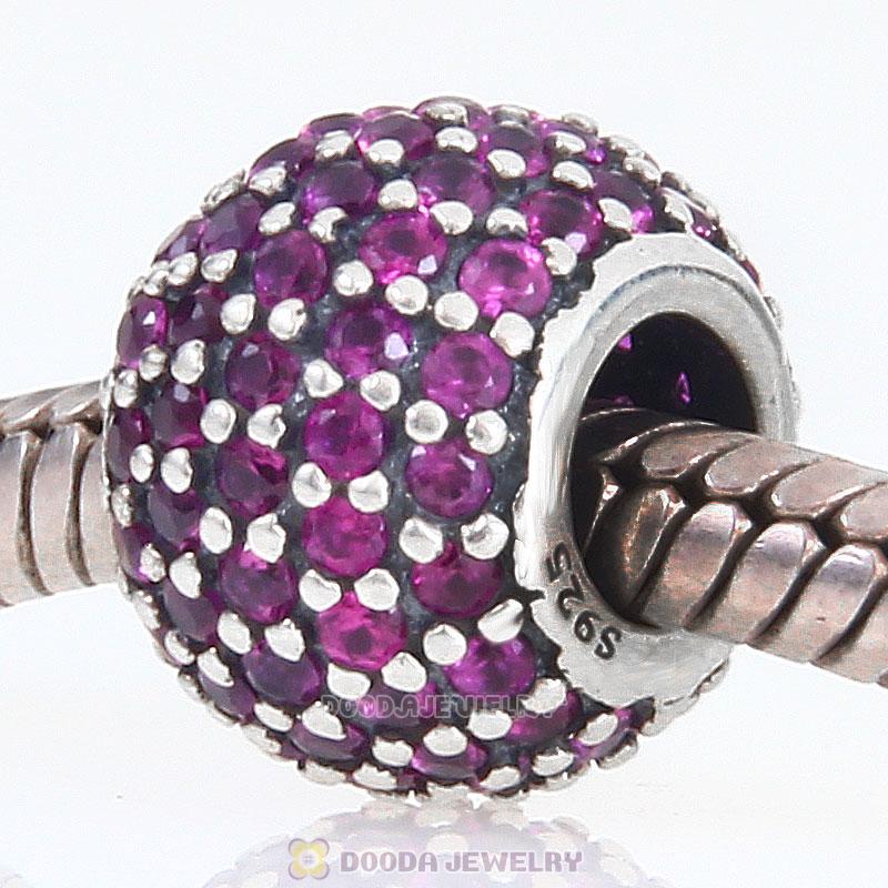 925 Sterling Silver Purplish Red Pave Lights with Fuchsia CZ Bead