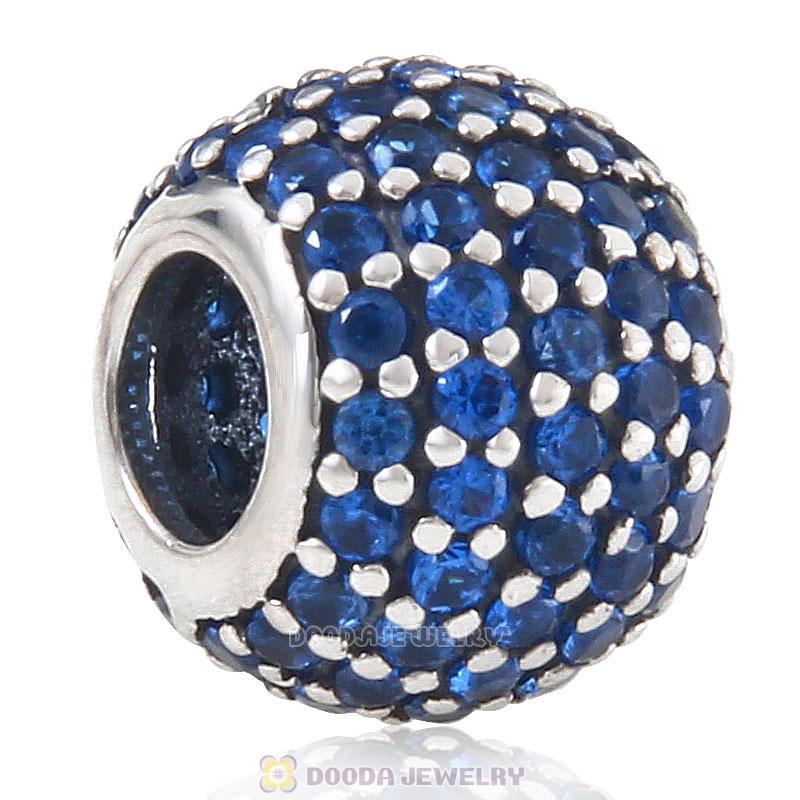 925 Sterling Silver Blue Pave Lights with Lt Sapphire CZ Bead