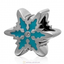 925 Sterling Silver Blue Snowflake Charm Bead with Clear Crystal