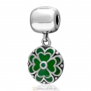 925 Sterling Silve Green Enamel Clover Dangle Clip Bead with Green CZ