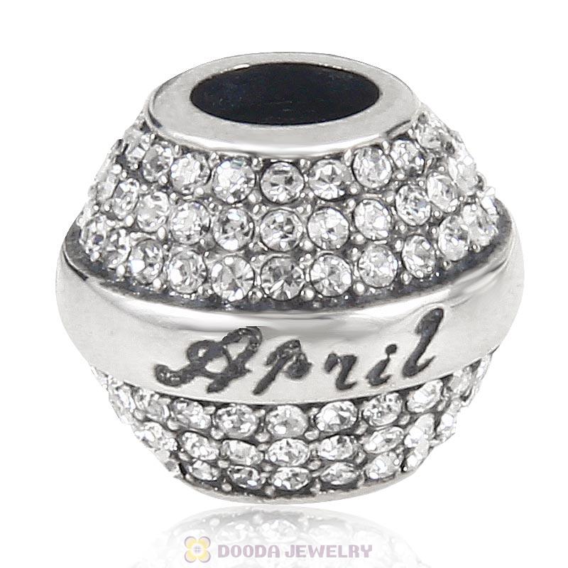 925 Sterling Silver April Birthstone Round Bead